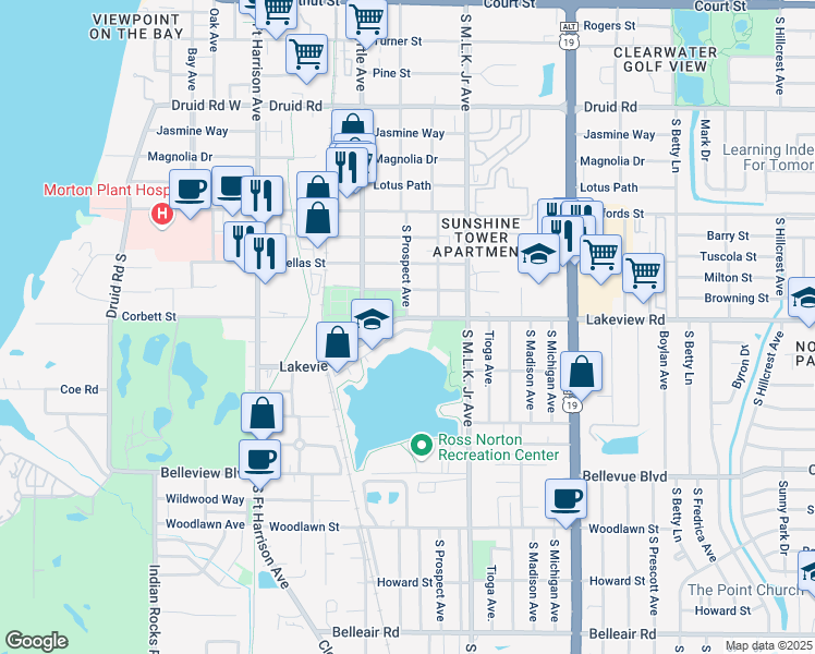 map of restaurants, bars, coffee shops, grocery stores, and more near 912 Dempsey Street in Clearwater