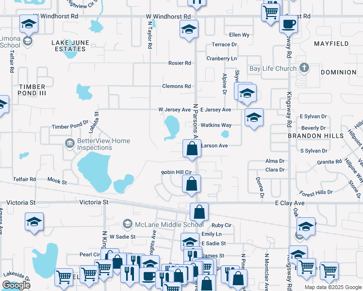 map of restaurants, bars, coffee shops, grocery stores, and more near 712 Villa Pl in Brandon