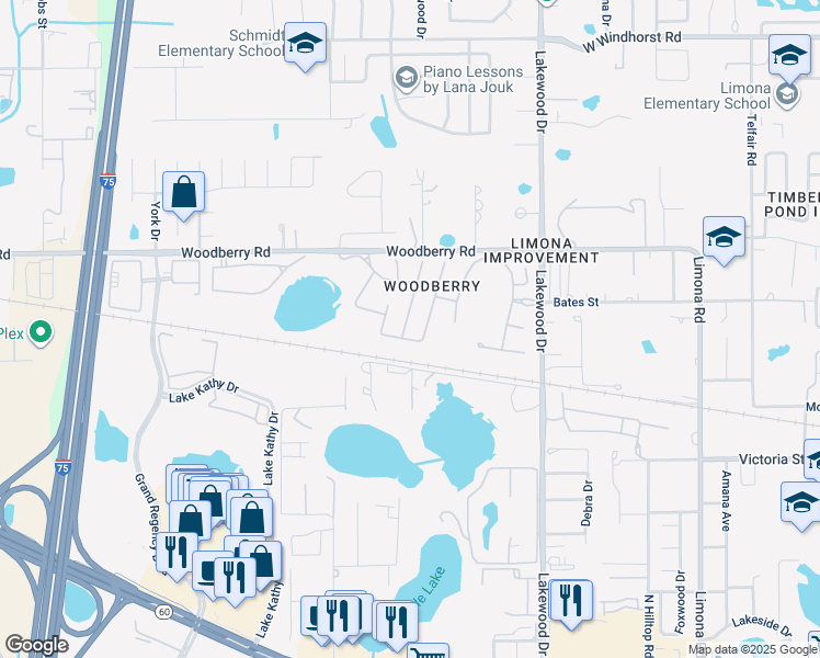 map of restaurants, bars, coffee shops, grocery stores, and more near 705 Erik Lake Road in Brandon