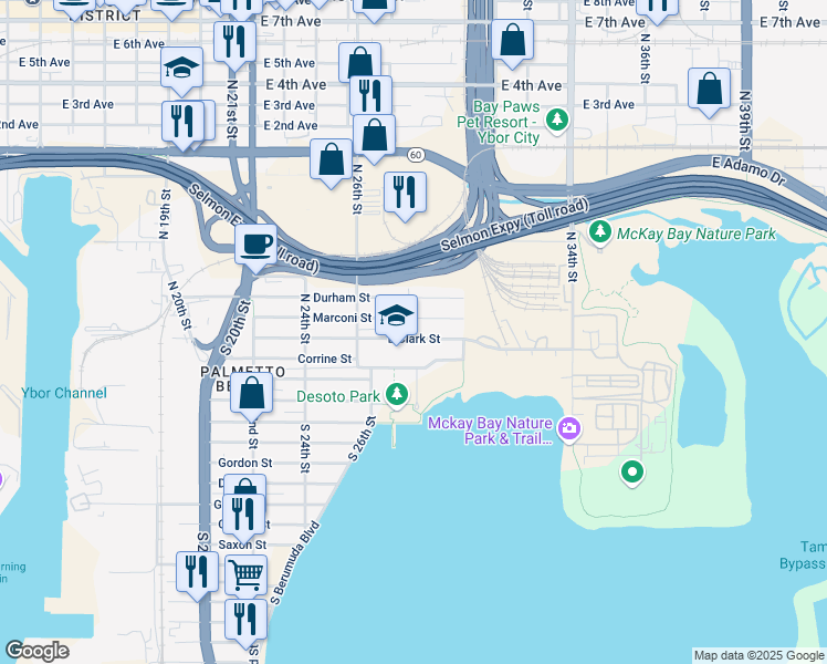 map of restaurants, bars, coffee shops, grocery stores, and more near 2808 East Clark Street in Tampa