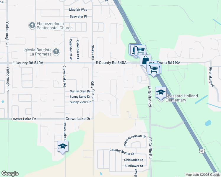 map of restaurants, bars, coffee shops, grocery stores, and more near Gardner Drive in Polk County