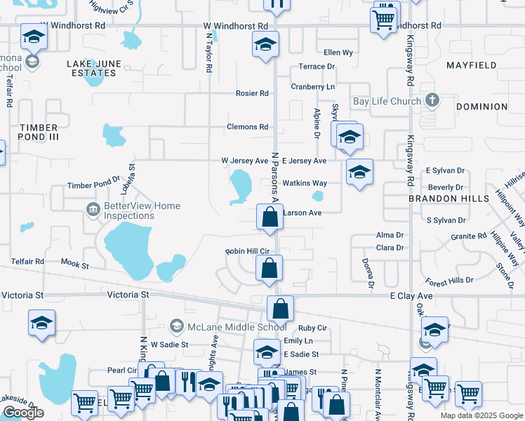 map of restaurants, bars, coffee shops, grocery stores, and more near 712 Villa Place in Brandon