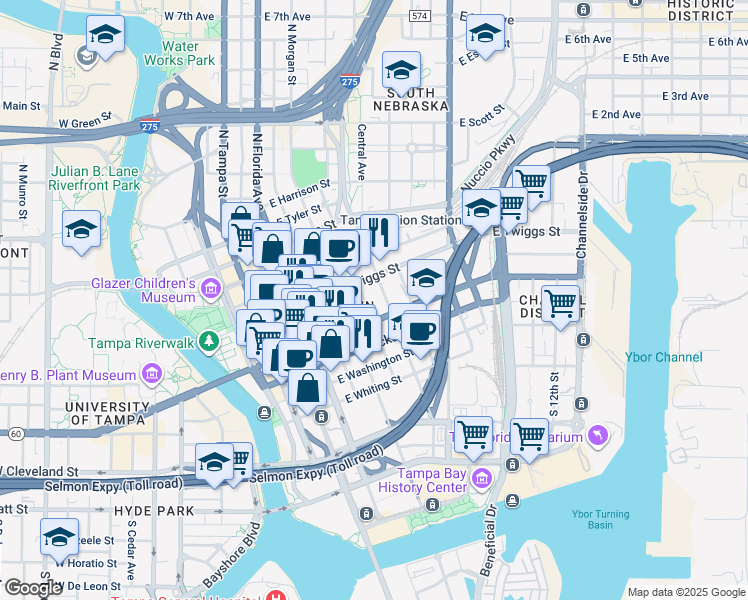 map of restaurants, bars, coffee shops, grocery stores, and more near 419 Pierce Street in Tampa