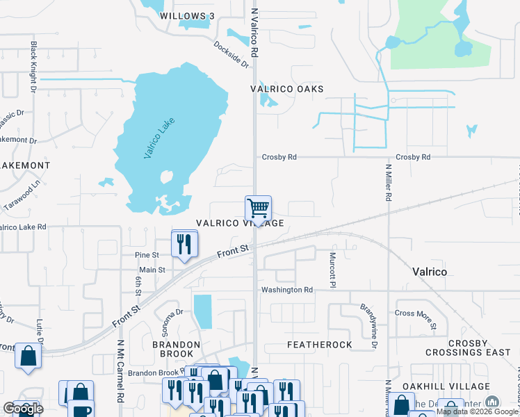 map of restaurants, bars, coffee shops, grocery stores, and more near 2104 Valrico Heights Boulevard in Valrico