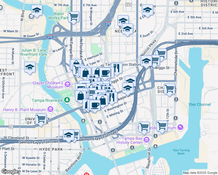 map of restaurants, bars, coffee shops, grocery stores, and more near 2473 East Madison Street in Tampa