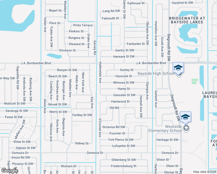 map of restaurants, bars, coffee shops, grocery stores, and more near 567 Hamy Street in Palm Bay