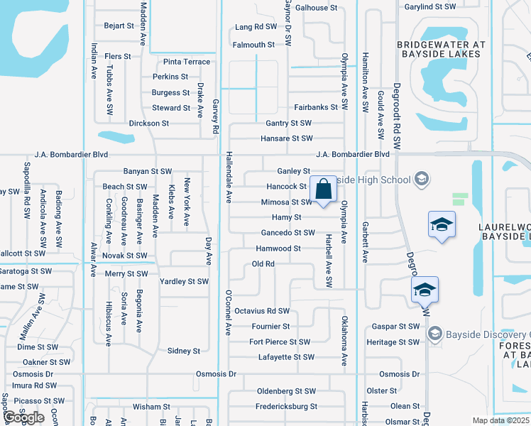 map of restaurants, bars, coffee shops, grocery stores, and more near 518 Hamy Street in Palm Bay