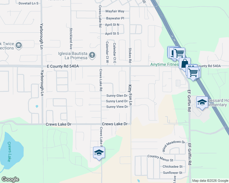 map of restaurants, bars, coffee shops, grocery stores, and more near 6374 Sunny Way in Lakeland