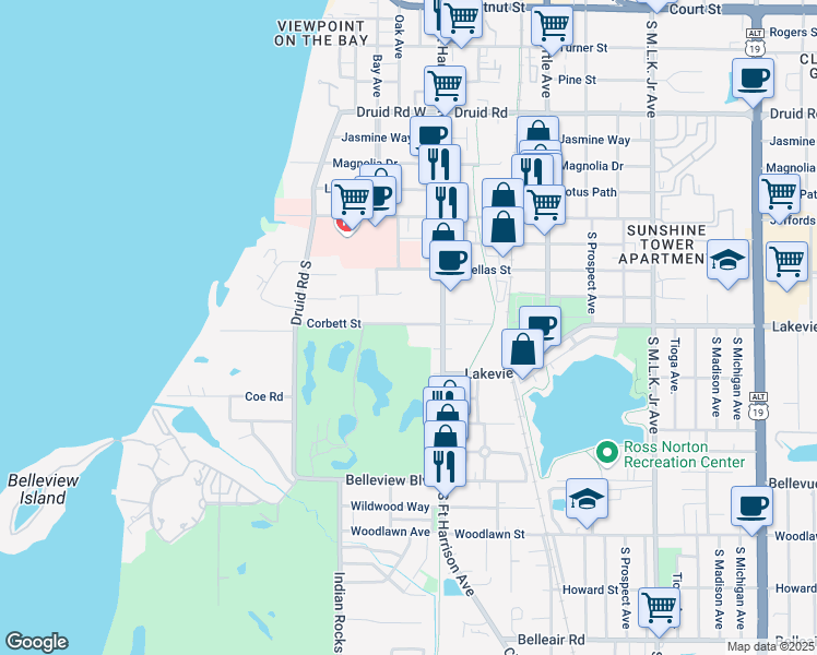 map of restaurants, bars, coffee shops, grocery stores, and more near 401 B Street in Belleair