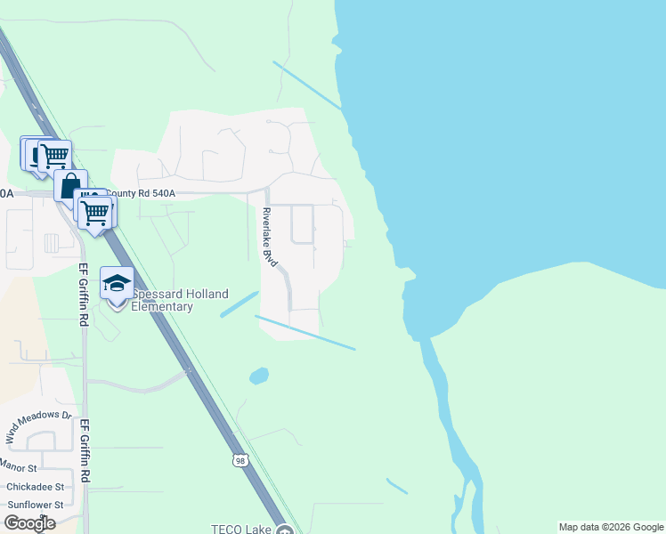 map of restaurants, bars, coffee shops, grocery stores, and more near 5279 Riverlake Boulevard in Bartow