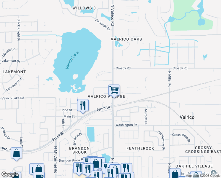 map of restaurants, bars, coffee shops, grocery stores, and more near 2104 Valrico Heights Boulevard in Valrico