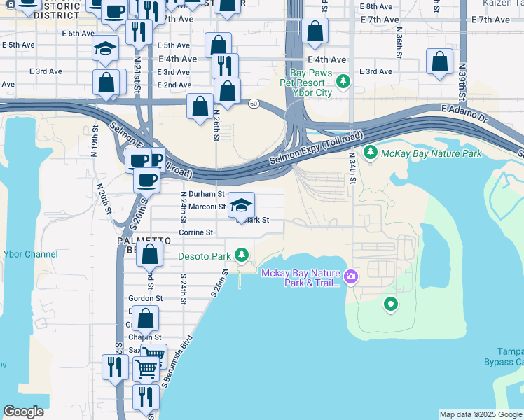 map of restaurants, bars, coffee shops, grocery stores, and more near 2808 East Clark Street in Tampa