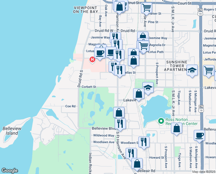 map of restaurants, bars, coffee shops, grocery stores, and more near 401 B Street in Belleair