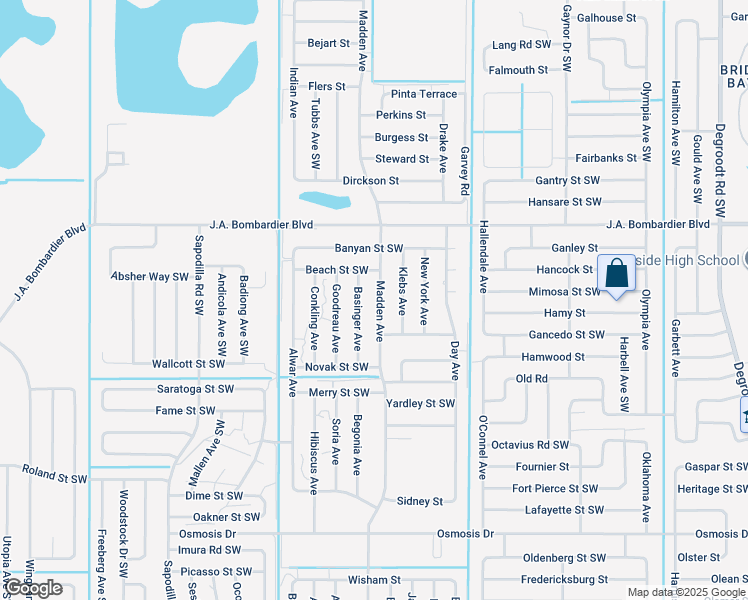 map of restaurants, bars, coffee shops, grocery stores, and more near 1960 Madden Avenue in Palm Bay