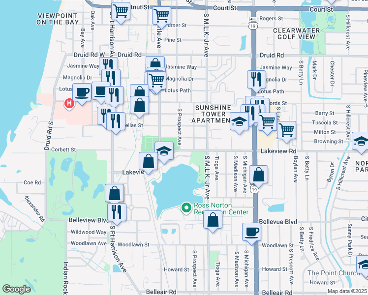 map of restaurants, bars, coffee shops, grocery stores, and more near 912 Dempsey Street in Clearwater