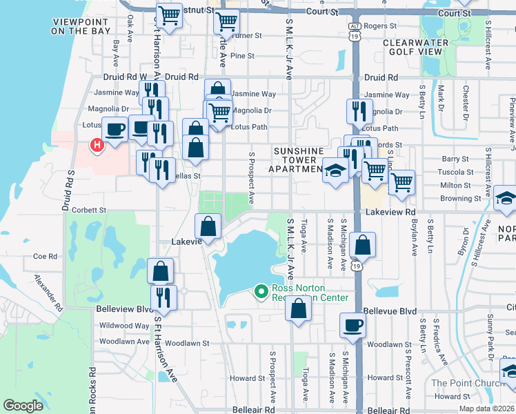 map of restaurants, bars, coffee shops, grocery stores, and more near 912 Dempsey Street in Clearwater