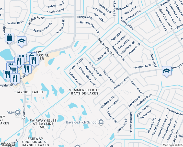 map of restaurants, bars, coffee shops, grocery stores, and more near 1901 Warton Avenue Southeast in Palm Bay