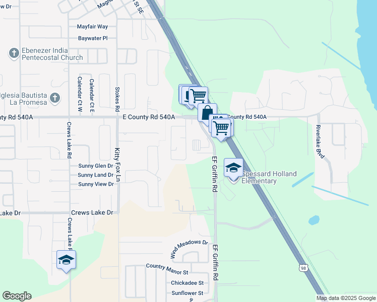 map of restaurants, bars, coffee shops, grocery stores, and more near 6328 Georgia Avenue in Lakeland