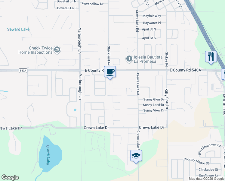 map of restaurants, bars, coffee shops, grocery stores, and more near 3904 Lehman Court in Lakeland