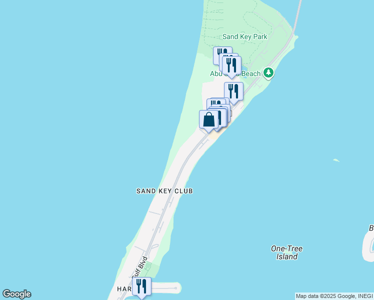 map of restaurants, bars, coffee shops, grocery stores, and more near 1290 Gulf Boulevard in Clearwater