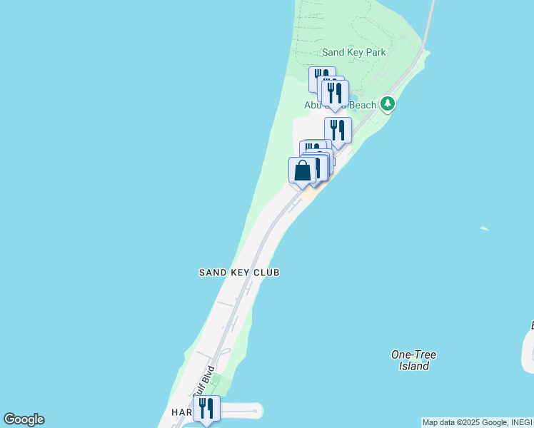 map of restaurants, bars, coffee shops, grocery stores, and more near 1290 Gulf Boulevard in Clearwater