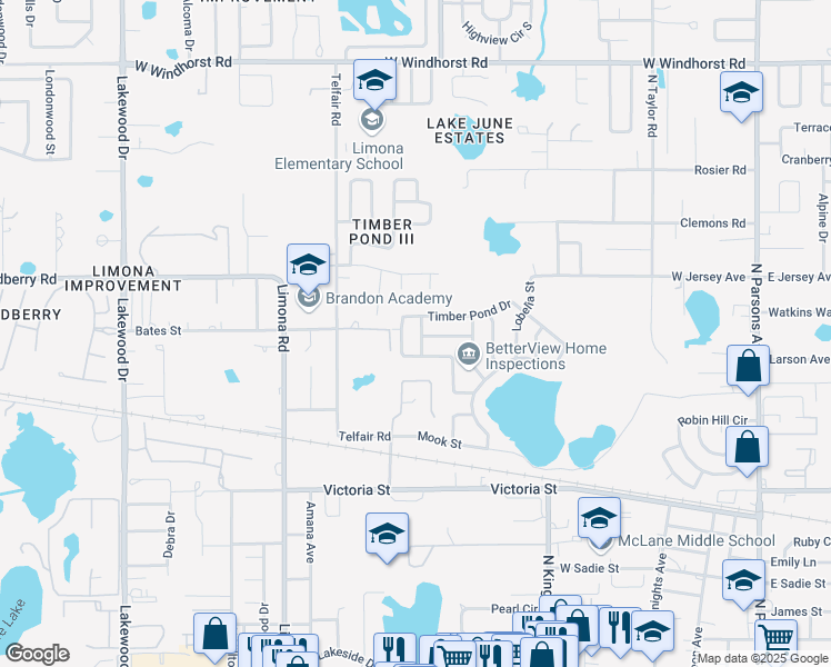 map of restaurants, bars, coffee shops, grocery stores, and more near 708 Hyssop Place in Brandon