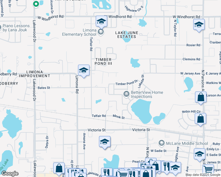 map of restaurants, bars, coffee shops, grocery stores, and more near 848 Timber Pond Drive in Brandon