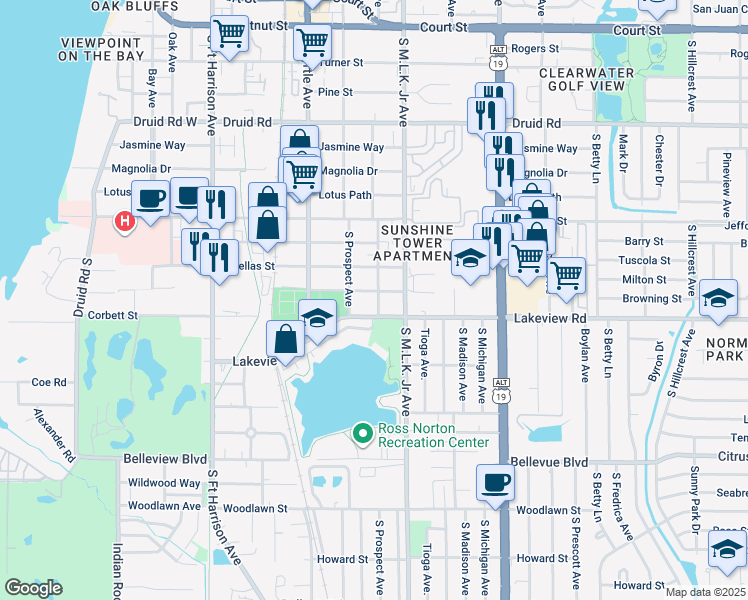 map of restaurants, bars, coffee shops, grocery stores, and more near 1004 Tuskawilla Street in Clearwater