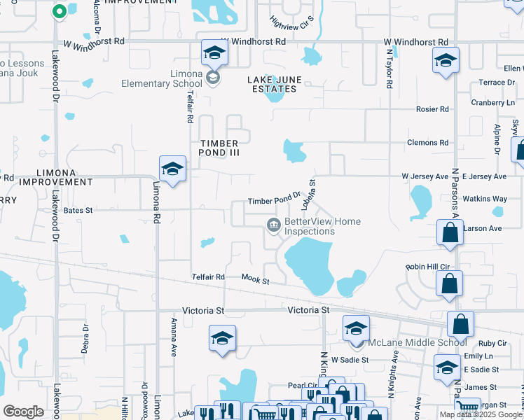 map of restaurants, bars, coffee shops, grocery stores, and more near 824 Timber Pond Drive in Brandon