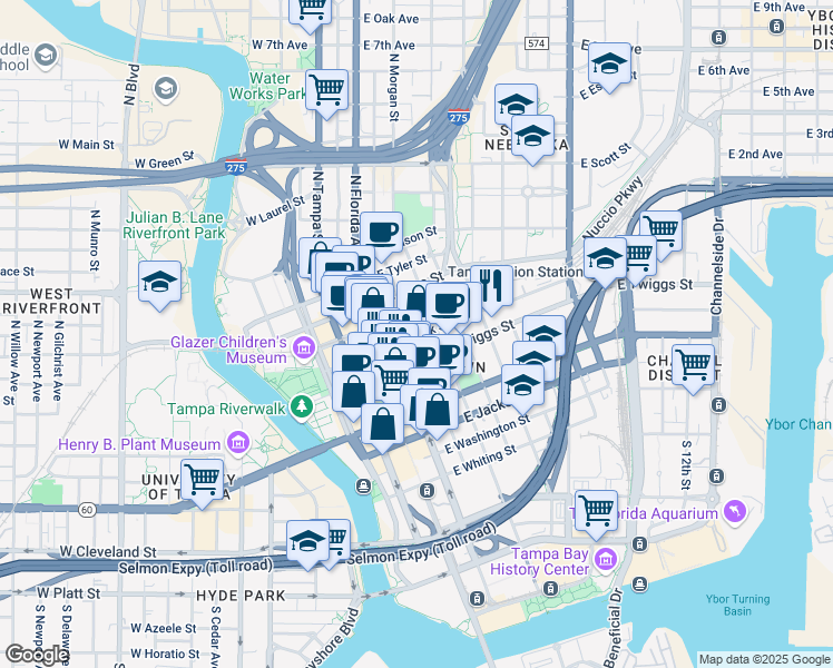 map of restaurants, bars, coffee shops, grocery stores, and more near in Tampa