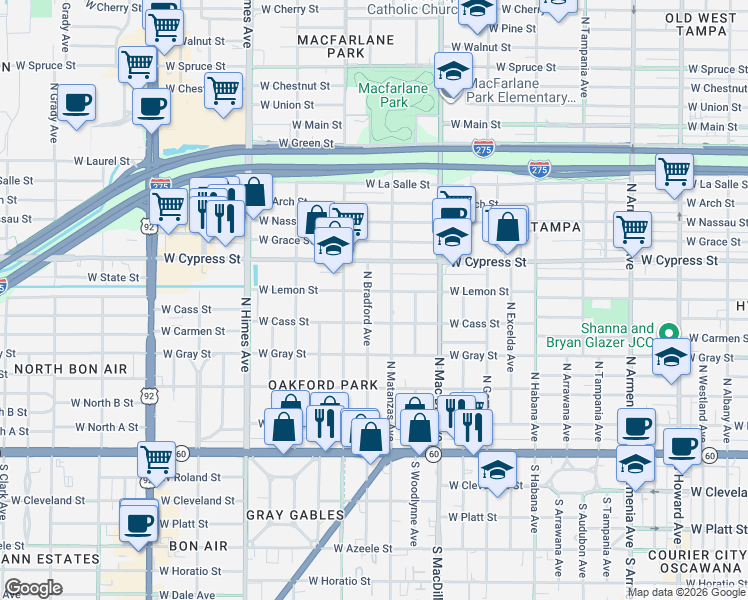 map of restaurants, bars, coffee shops, grocery stores, and more near 802 North Matanzas Avenue in Tampa