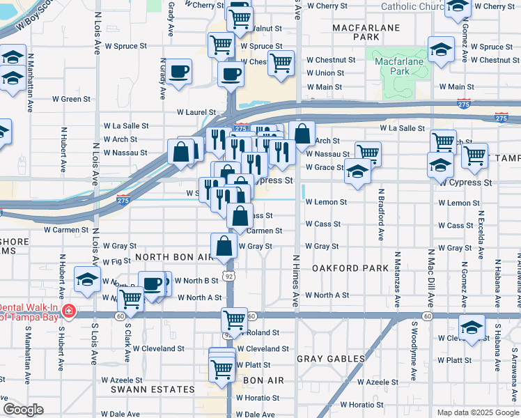 map of restaurants, bars, coffee shops, grocery stores, and more near 909 North Dale Mabry Highway in Tampa