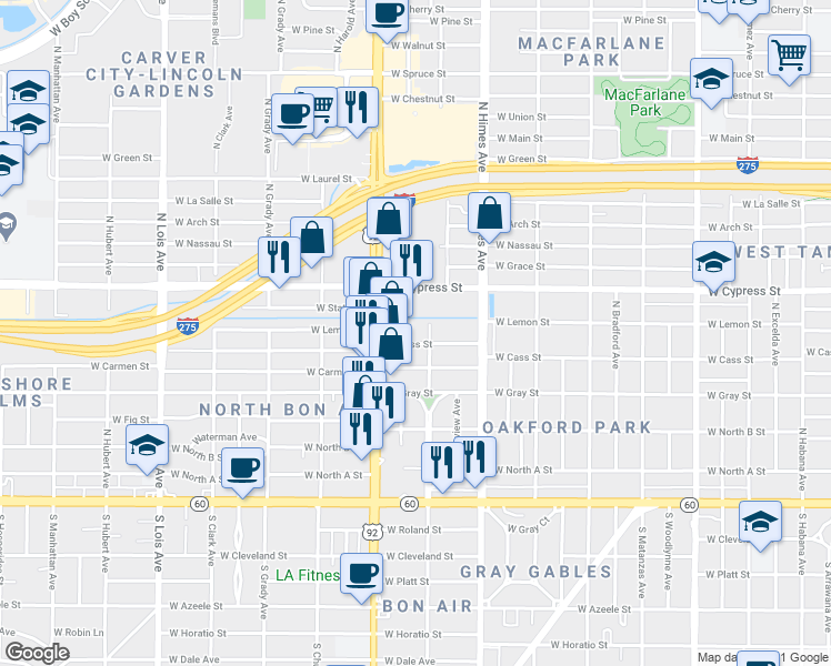 map of restaurants, bars, coffee shops, grocery stores, and more near 909 North Dale Mabry Highway in Tampa