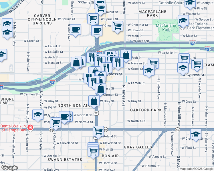 map of restaurants, bars, coffee shops, grocery stores, and more near 909 North Dale Mabry Highway in Tampa