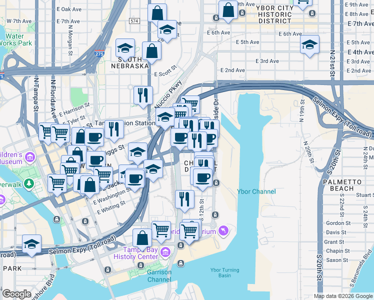 map of restaurants, bars, coffee shops, grocery stores, and more near 1120 Florida 60 in Tampa