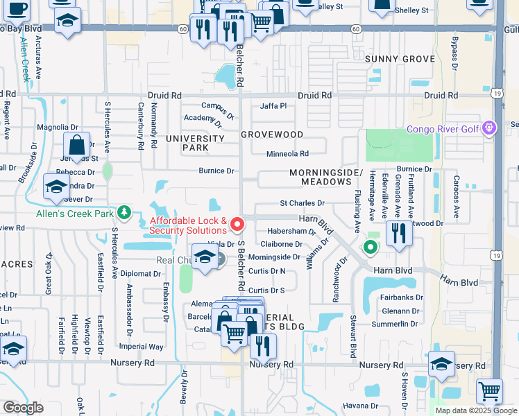 map of restaurants, bars, coffee shops, grocery stores, and more near 2232 Saint Charles Drive in Clearwater