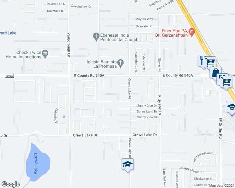 map of restaurants, bars, coffee shops, grocery stores, and more near 3999 Lehman Court in Lakeland