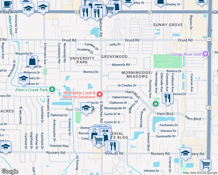 map of restaurants, bars, coffee shops, grocery stores, and more near 2232 Saint Charles Drive in Clearwater