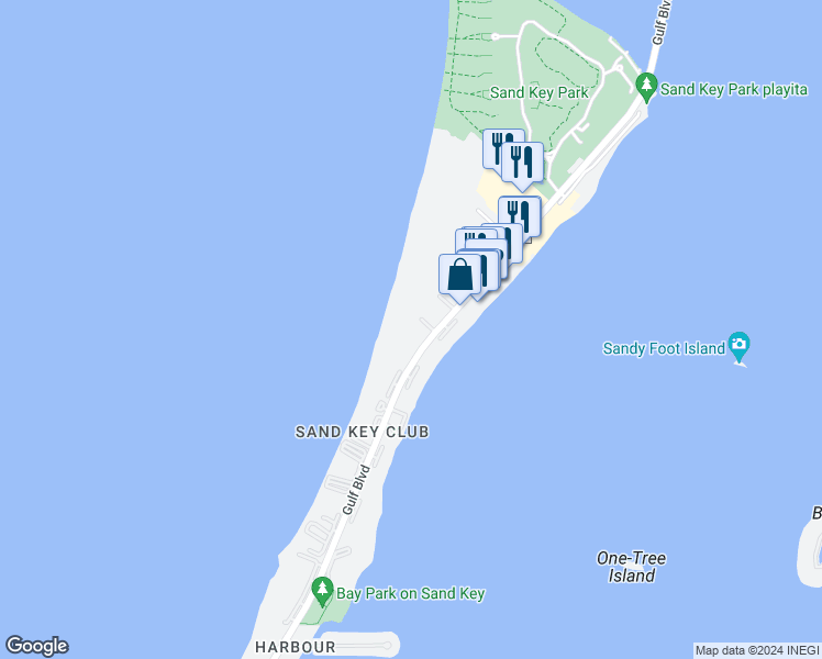 map of restaurants, bars, coffee shops, grocery stores, and more near 1290 Gulf Boulevard in Clearwater