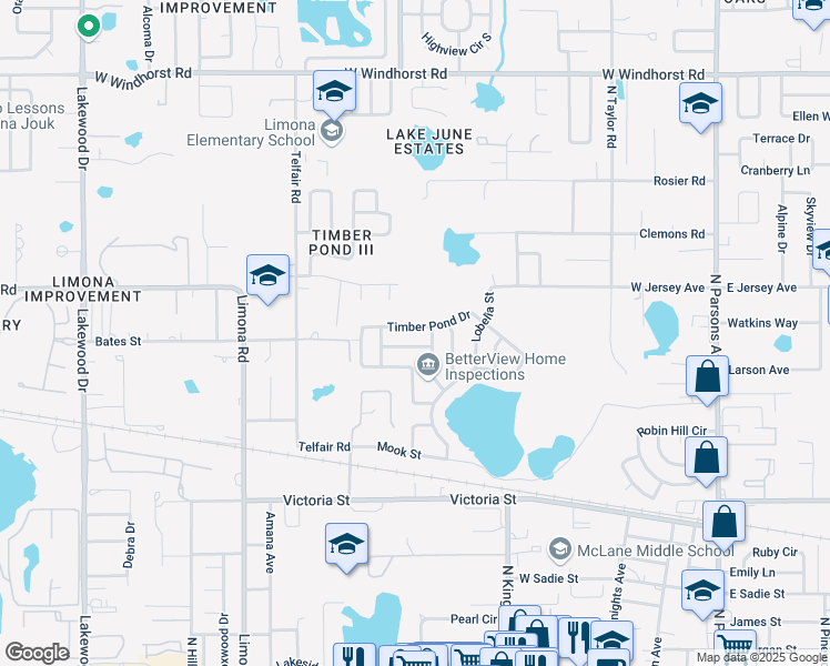 map of restaurants, bars, coffee shops, grocery stores, and more near 824 Timber Pond Drive in Brandon