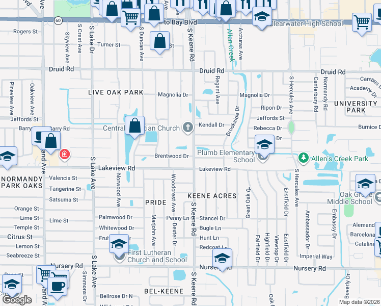 map of restaurants, bars, coffee shops, grocery stores, and more near 1208 South Keene Road in Clearwater