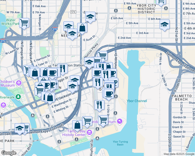 map of restaurants, bars, coffee shops, grocery stores, and more near in Tampa