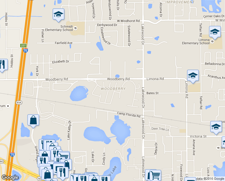 map of restaurants, bars, coffee shops, grocery stores, and more near 736 Straw Lake Drive in Brandon
