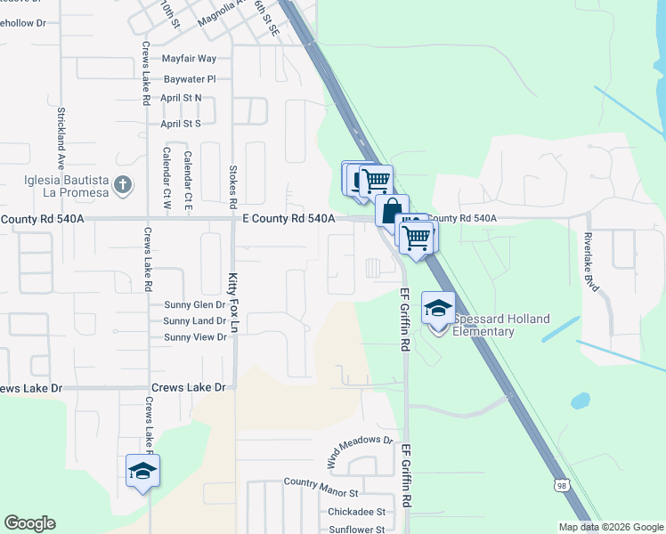 map of restaurants, bars, coffee shops, grocery stores, and more near 6304 Alabama Avenue in Lakeland