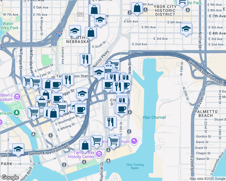 map of restaurants, bars, coffee shops, grocery stores, and more near 1120 Florida 60 in Tampa
