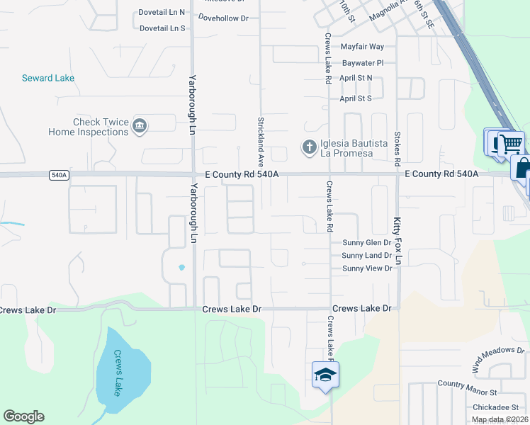 map of restaurants, bars, coffee shops, grocery stores, and more near 3904 Lehman Court in Lakeland