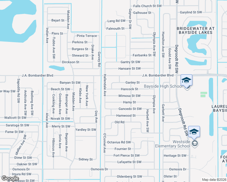 map of restaurants, bars, coffee shops, grocery stores, and more near 566 Hancock Street in Palm Bay