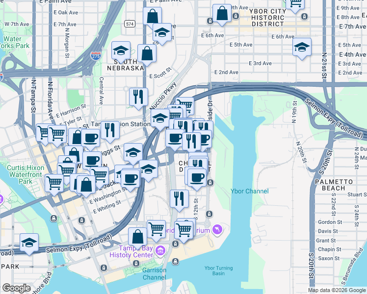 map of restaurants, bars, coffee shops, grocery stores, and more near 1120 Florida 60 in Tampa