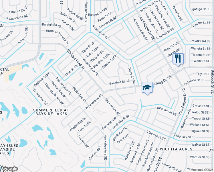 map of restaurants, bars, coffee shops, grocery stores, and more near 1100 Sanchez Street Southeast in Palm Bay