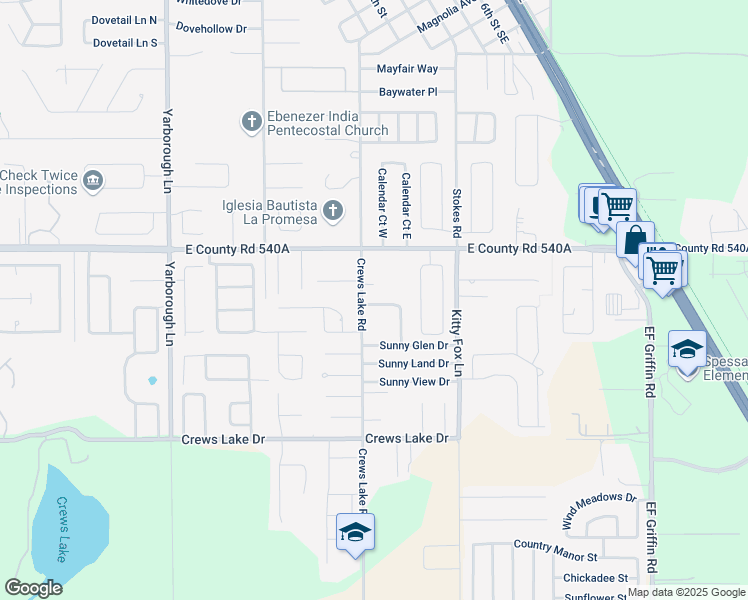 map of restaurants, bars, coffee shops, grocery stores, and more near 6308 Sunny Way in Lakeland